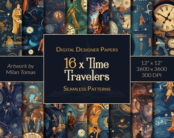 Time Travelers Seamless Patterns: Scrapbook Paper Pack (Digital Download)