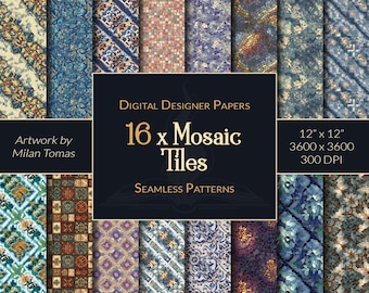 Mosaic Tile Seamless Patterns: Scrapbook Paper, Junk Journals (Digital Download)