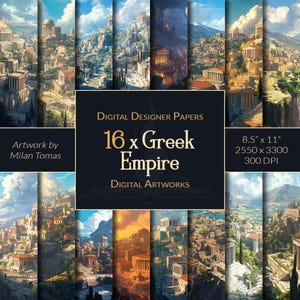 Pack d'oeuvres d'art numériques de l'empire grec | Ensemble de 16 papiers numériques | Papier pour scrapbooking | Journaux indésirables | Bricolage