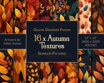 Autumn Textures Seamless Patterns Pack | Set of 16 Digital Papers | Scrapbook Paper | Junk Journals | DIY Crafts