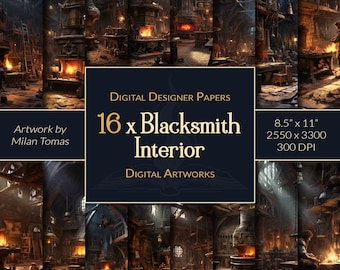 Medieval Fantasy Blacksmith Interior Digital Artworks Pack | Set of 16 Digital Papers | Scrapbook Paper | Junk Journals | DIY Crafts