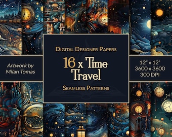 Time Travel Seamless Patterns: Scrapbook Paper Pack (Digital Download)