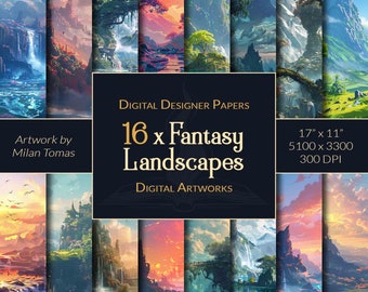 Fantasy Landscapes Digital Paper Pack: Scrapbook & Junk Journal (Digital Download)