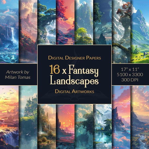 Fantasy Landscapes Digital Paper Pack: Scrapbook & Junk Journal (Digital Download)