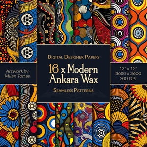 Pacchetto di modelli senza giunture di cera moderna Ankara / set di 16 documenti digitali / carta per album / diari spazzatura / artigianato fai da te