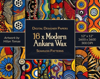 Ankara Wax Patterns: Modern Seamless Digital Paper (Set of 16)