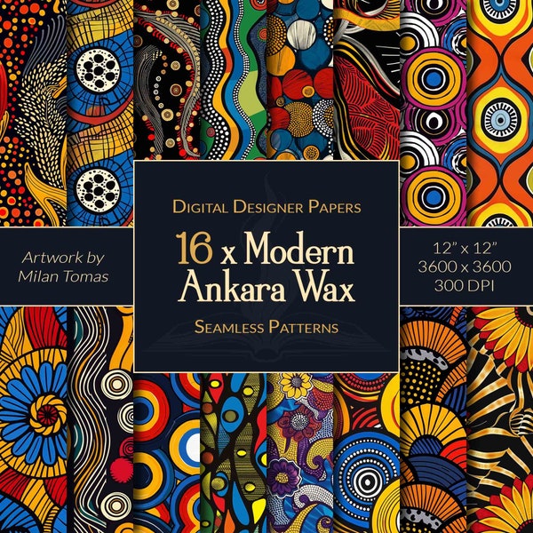Modern Ankara Wax Seamless Patterns Pack | Set of 16 Digital Papers | Scrapbook Paper | Junk Journals | DIY Crafts