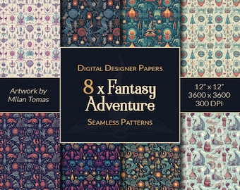Fantasy Adventure Seamless Patterns: Scrapbook Paper (Digital Download)