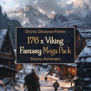 Mega pacote de obras de arte digital de fantasia Viking | Conjunto de 176 papéis digitais | Papel para álbum de recortes | Diários indesejados | Artesanato faça você mesmo