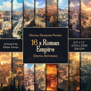 Pacchetto di opere d'arte digitali dell'Impero Romano / Set di 16 carte digitali / Carta per album / Diari spazzatura / Artigianato fai da te