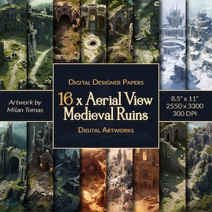 Aerial Medieval Ruins Digital Paper: Scrapbook & Junk Journal (Digital Download)