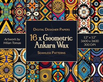 Ankara Wax Geometric Patterns: 16 Seamless Digital Papers (Digital Download)