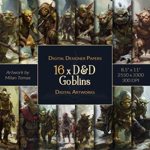 Pacote de artes digitais D&D Goblins | Conjunto de 16 papéis digitais | Papel para álbum de recortes | Diários indesejados | Artesanato faça você mesmo