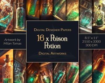 Digitaal papieren pakket Poison Potion | Plakboek, junkjournaal (digitale download)