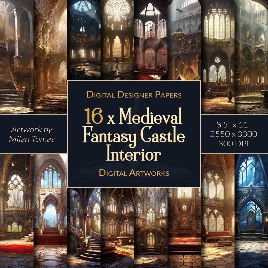 Medieval Castle Interior Digital Paper: Fantasy Art, Scrapbook, Junk ...