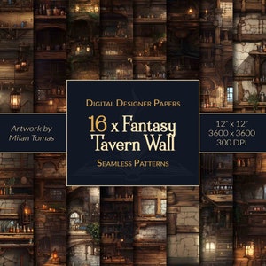 Fantasy Tavern Wall Seamless Patterns: Scrapbook Paper (Digital Download)