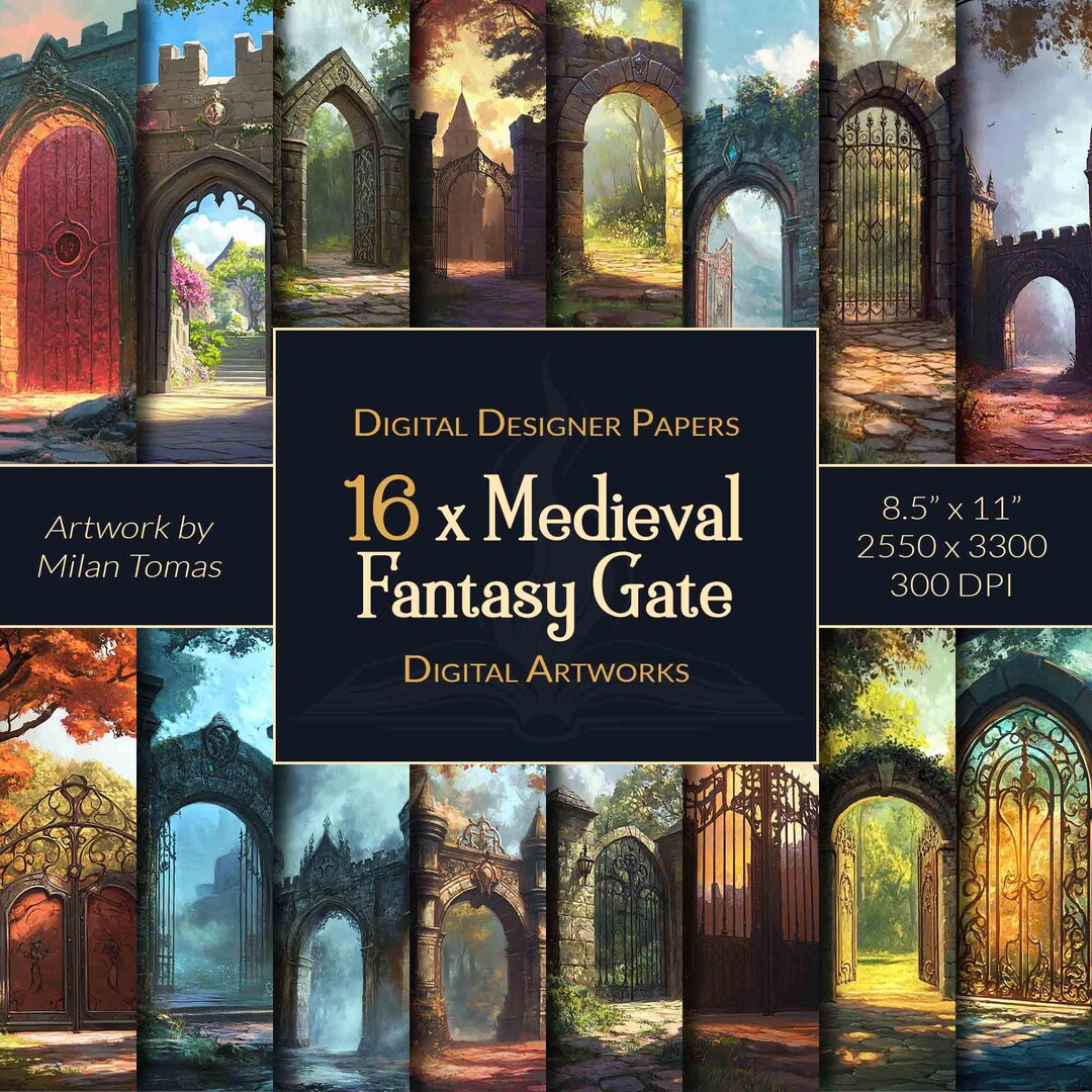 Medieval Fantasy Gate Art: Scrapbook Paper Pack (digital Download) - Etsy