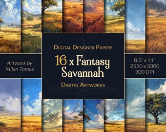 Fantasy Savannah Digital Paper Pack: Scrapbook & Junk Journal (Digital Download)