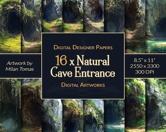 Natural Cave Entrance Digital Artworks Pack | Set of 16 Digital Papers | Scrapbook Paper | Junk Journals | DIY Crafts