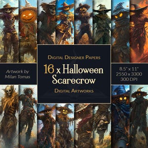Halloween Scarecrow Digital Artworks Pack | Set of 16 Digital Papers | Scrapbook Paper | Junk Journals | DIY Crafts