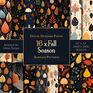Fall Season Seamless Patterns Pack | Set of 16 Digital Papers | Scrapbook Paper | Junk Journals | DIY Crafts