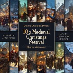 中世のクリスマス フェスティバル デジタル アート作品パック | デジタル ペーパー 16 枚セット | スクラップブック用紙 | ジャンク ジャーナル | DIY クラフト