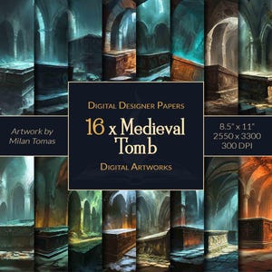 Pacchetto di opere d'arte digitali di tombe medievali / Set di 16 carte digitali / Carta per album / Diari spazzatura / Artigianato fai da te