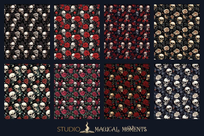 Skulls & Roses Seamless Patterns: Gothic Digital Scrapbook Paper ...