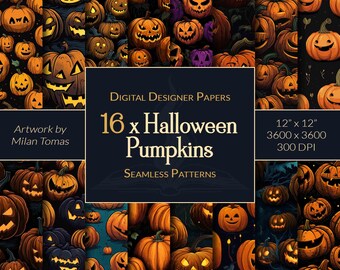 Halloween Pumpkin Seamless Patterns: Scrapbook Paper (Digital Download)