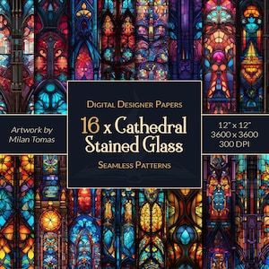 Cathedral Stained Glass Seamless Patterns: Scrapbook Paper (Digital Download)
