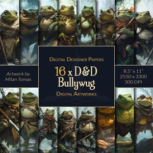 Pacote de obras de arte digitais D&D Bullywug | Conjunto de 16 papéis digitais | Papel para scrapbook | Diários de lixo | Artesanato DIY