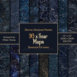 Pacchetto di modelli senza soluzione di mappe stellari / Set di 16 carte digitali / Carta per scrapbooking / Diari di scarto / Fai da te