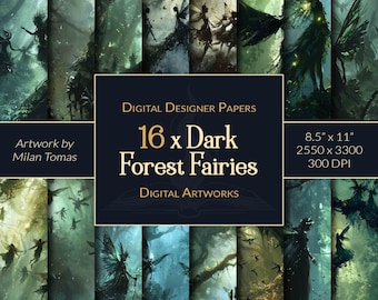 Dark Forest Fairies Digital Art: Scrapbook Paper Pack (Digital Download)