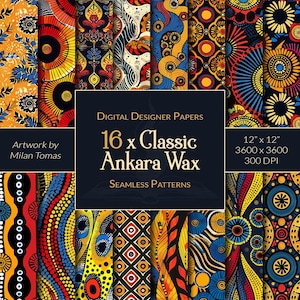 Confezione di classici motivi senza cuciture in cera Ankara / Set di 16 carte digitali / Carta per scrapbooking / Diari spazzatura / Fai da te
