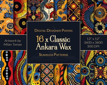 Ankara Wax Patterns: 16 Classic Seamless Digital Papers (Digital Download)