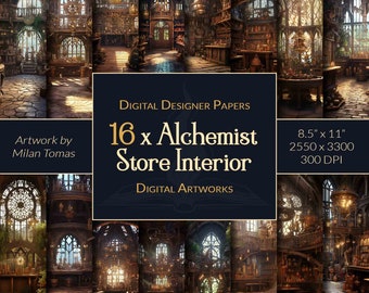 Medieval Fantasy Alchemist Store Interior Digital Artworks Pack | Set of 16 Digital Papers | Scrapbook Paper | Junk Journals | DIY Crafts