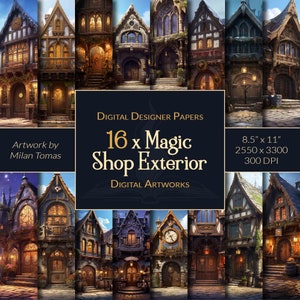 Magic Shop Exterior Digital Artworks Pack | Set of 16 Digital Papers | Scrapbook Paper | Junk Journals | DIY Crafts