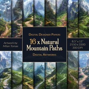 Pacchetto di opere d'arte digitali Natural Mountain Paths / Set di 16 carte digitali / Carta per scrapbooking / Diari spazzatura / Artigianato fai da te