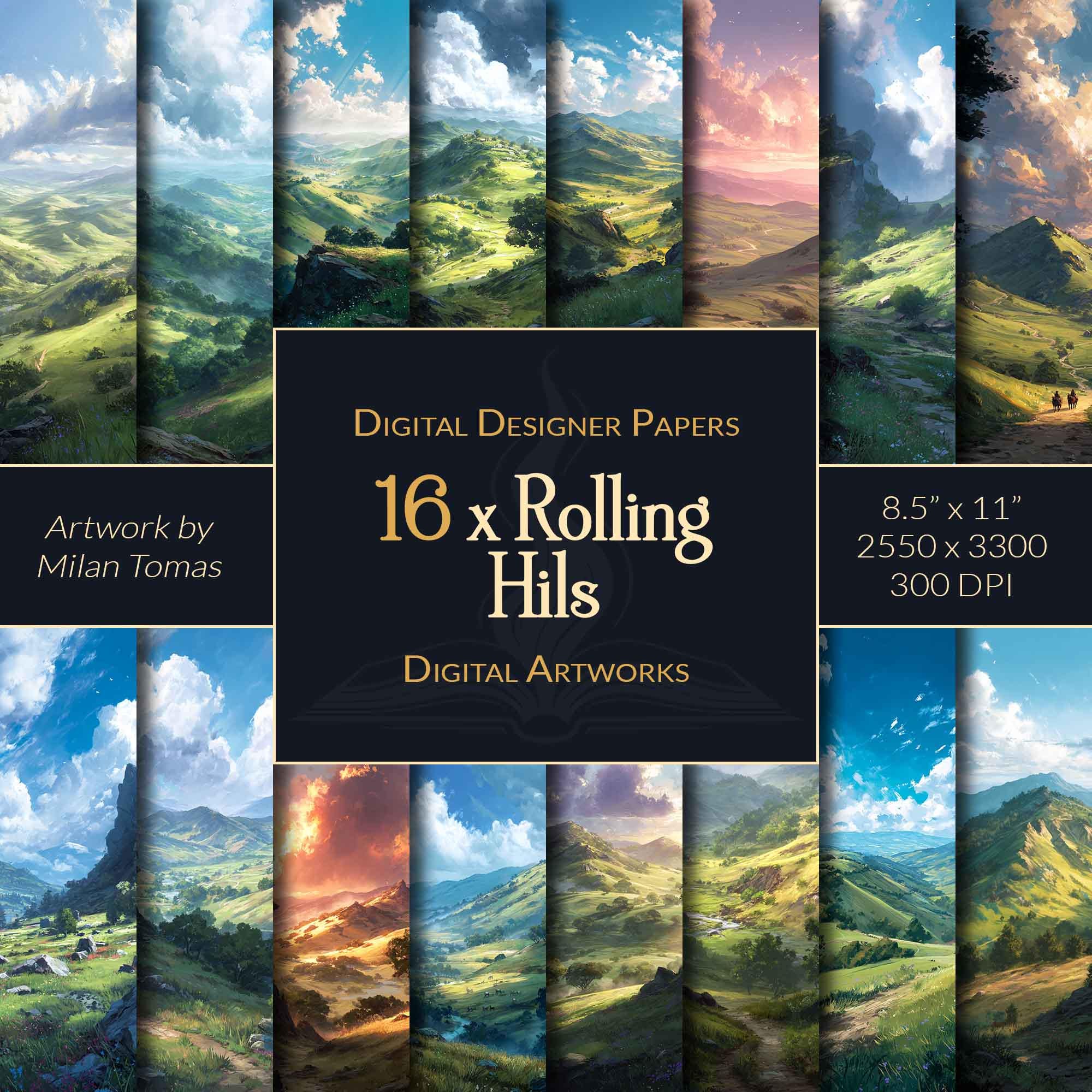 Rolling Hills Digital Artworks Pack | Set of 16 Digital Papers ...