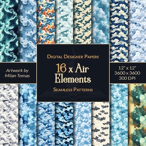 Air Elements Seamless Patterns Pack | Set of 16 Digital Papers | Scrapbook Paper | Junk Journals | DIY Crafts