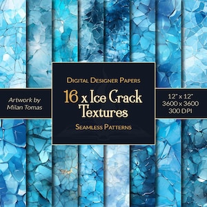 Pack de modèles sans couture de textures de fissure de glace | Ensemble de 16 papiers numériques | Papier pour scrapbooking | Journaux indésirables | Bricolage