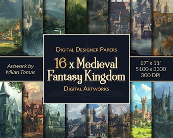 Medieval Fantasy Kingdom Digital Artworks Pack | Set of 16 Digital Papers | Scrapbook Paper | Junk Journals | DIY Crafts