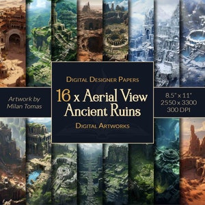 Ancient Ruins Digital Paper: Aerial View Art, Scrapbook & Junk Journals (Digital Download)