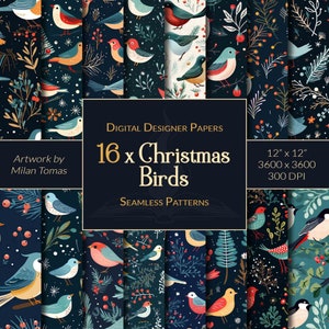Weihnachten Vögel Muster-Pack | Set von 16 Digitalen Papiere | Scrapbook Papier | Junk Journals | DIY Kunsthandwerk