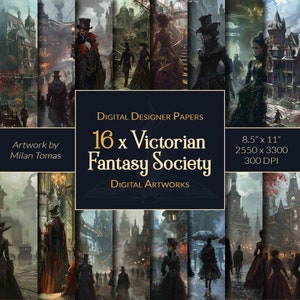 Pacchetto di opere d'arte digitali della Victorian Fantasy Society / Set di 16 documenti digitali / Carta per album / Diari spazzatura / Artigianato fai-da-te