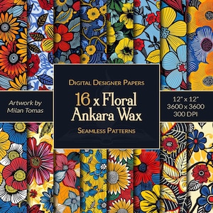 Pack de motifs floraux en cire d'Ankara | Ensemble de 16 papiers numériques | Papier pour scrapbooking | Journaux indésirables | Bricolage