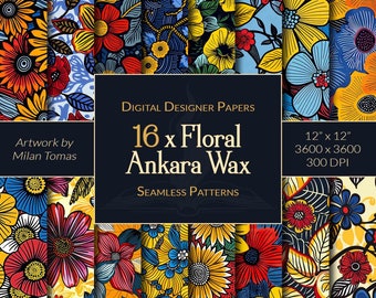 Floral Ankara Wax Seamless Patterns: Scrapbook Paper (Digital Download)