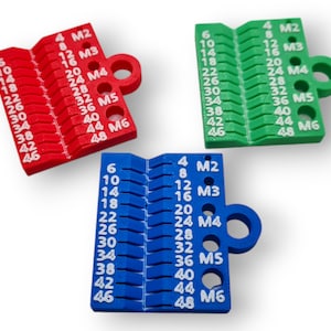 Metric Sorting Gauge for Bolts / Screws / Nuts (M2-M6 & 48mm) Metric Screw Ruler - M2-M6 screw ruler - Metric bolt ruler - Metric screw