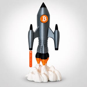 Crypto Rocket to the Moon, Bitcoin Ethereum Dogecoin Collectible, Custom Logo Figure