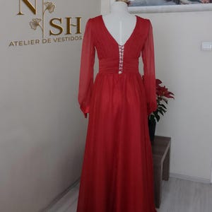 Long Cap Sleeves Chiffon Dress with Lace Top Tangerine